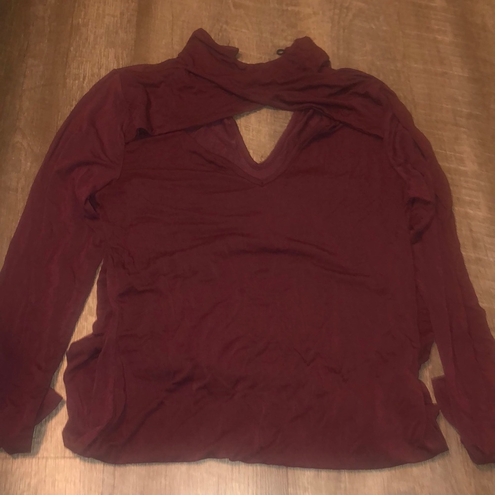 High Neck Long Sleeve Maroon Dress